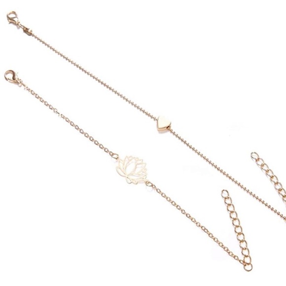 🥳HP🥳 Lotus Flower & Heart Charm Gold Bracelet 2pc Set - Picture 3 of 3